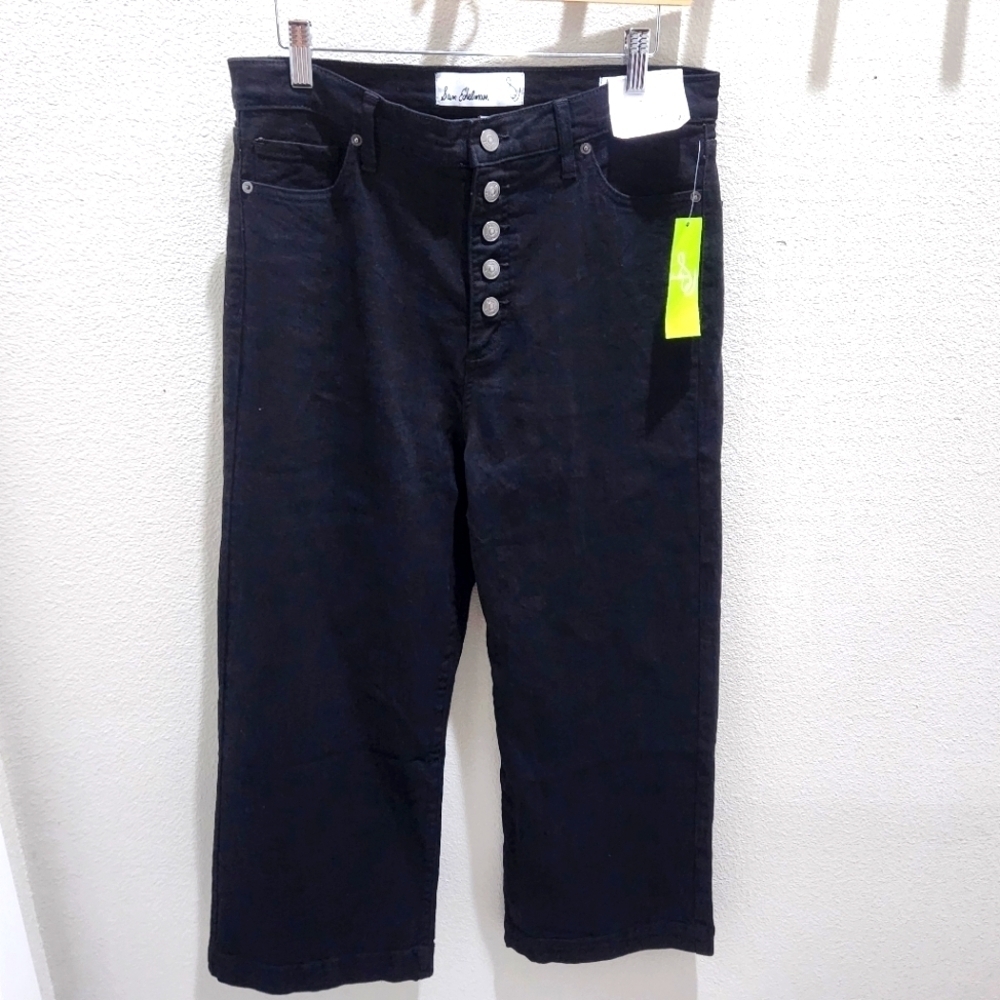 Sam Edelman Codie High Rise Wide Leg Ankle Jeans Size‎ 30 Black Denim Button NWT
